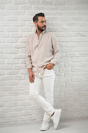 Regular Fit Yaka Düğmeli Yazlık Modal Kumaş Erkek Gömlek