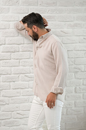 Regular Fit Yaka Düğmeli Yazlık Modal Kumaş Erkek Gömlek