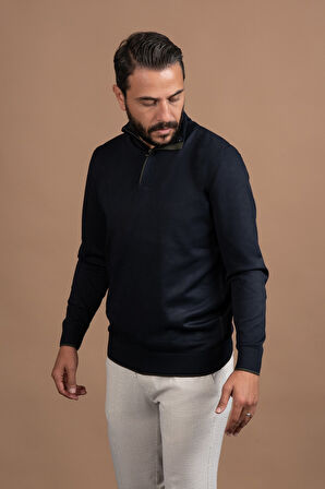 Fermuarlı Balıkçı Yaka Polyamid Kumaş Mevsimlik Triko Kazak