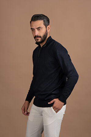 Fermuarlı Balıkçı Yaka Polyamid Kumaş Mevsimlik Triko Kazak