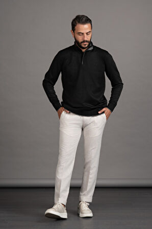 Fermuarlı Balıkçı Yaka Polyamid Kumaş Mevsimlik Triko Kazak