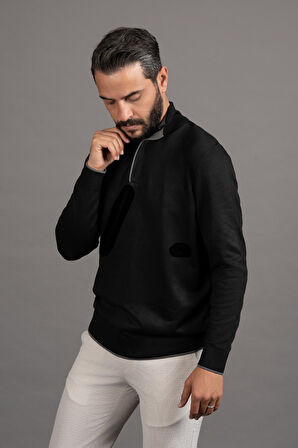 Fermuarlı Balıkçı Yaka Polyamid Kumaş Mevsimlik Triko Kazak