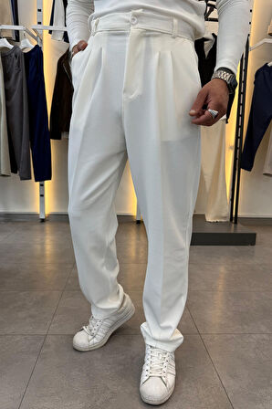 Yarım Balıkçı Pamuk Örme Likralı Esnek Rahat Kumaş Pileli Pantolonlu Takım