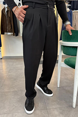 Yarım Balıkçı Pamuk Örme Likralı Esnek Rahat Kumaş Pileli Pantolonlu Takım