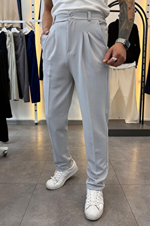 Yarım Balıkçı Pamuk Örme Likralı Esnek Rahat Kumaş Pileli Pantolonlu Takım