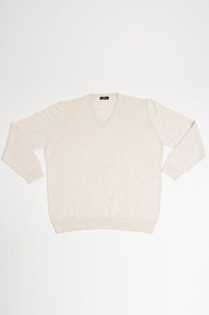 Woolen World V Yaka Battal (Büyük Boy) Yünlü Triko Kazak 