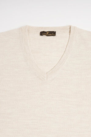 Woolen World V Yaka Battal (Büyük Boy) Yünlü Triko Kazak 