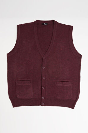 Cepli V Yaka Battal (Büyük Boy) Düğmeli Yünlü Triko Yelek