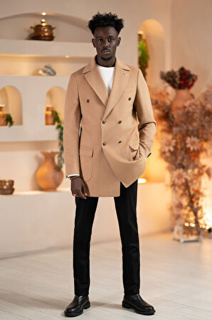 Paul Martin İtalyan Yaka Yünlü Kruvaze Kaşe Kaban