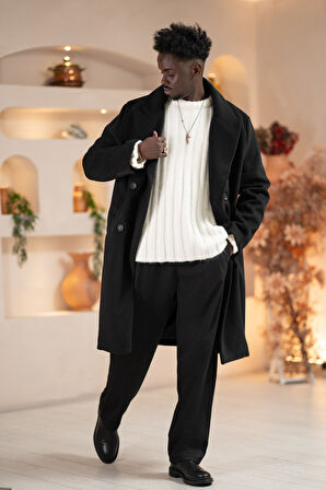 İtalyan Geniş Yaka Oversize (Bol Kesim) Salaş Uzun Kaban