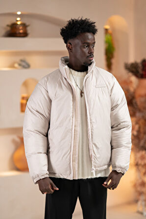 Oversize (Bol Kesim) Dik Yaka Fermuar Kapamalı Şişme Mont