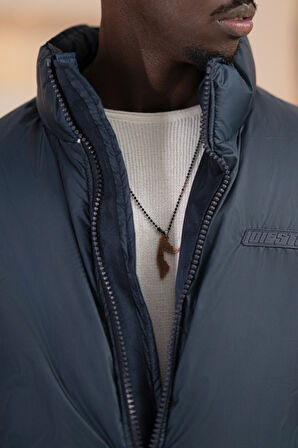 Oversize (Bol Kesim) Dik Yaka Fermuar Kapamalı Şişme Mont