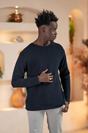 Regular Fit Likralı Kendinden Çizgili Mevsimlik Spor Kazak