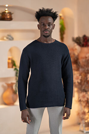 Regular Fit Likralı Kendinden Çizgili Mevsimlik Spor Kazak