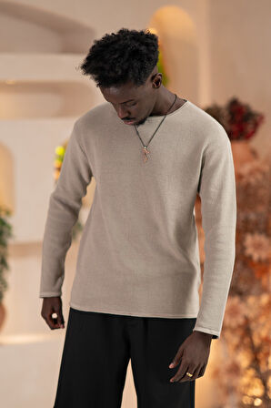 Regular Fit Likralı Kendinden Çizgili Mevsimlik Spor Kazak