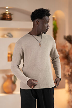 Regular Fit Likralı Kendinden Çizgili Mevsimlik Spor Kazak