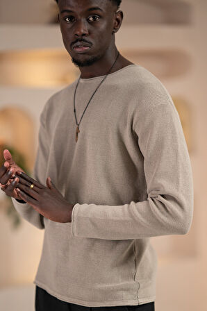 Regular Fit Likralı Kendinden Çizgili Mevsimlik Spor Kazak