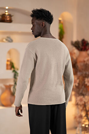 Regular Fit Likralı Kendinden Çizgili Mevsimlik Spor Kazak