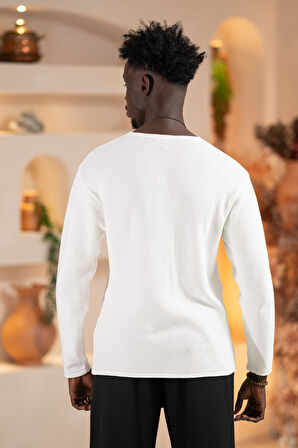 Regular Fit Likralı Kendinden Çizgili Mevsimlik Spor Kazak