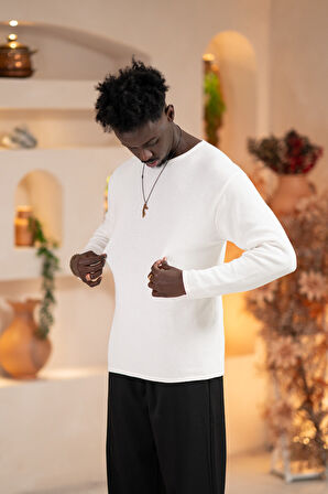 Regular Fit Likralı Kendinden Çizgili Mevsimlik Spor Kazak