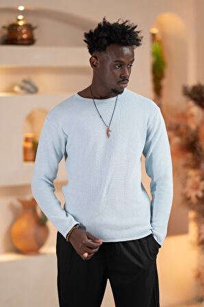 Regular Fit Likralı Kendinden Çizgili Mevsimlik Spor Kazak