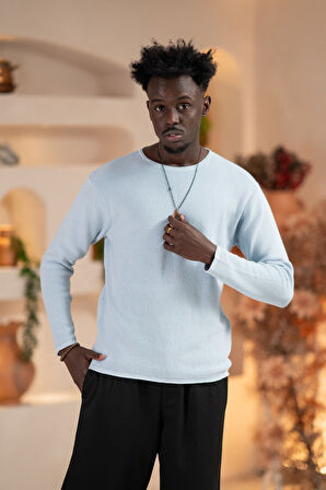 Regular Fit Likralı Kendinden Çizgili Mevsimlik Spor Kazak