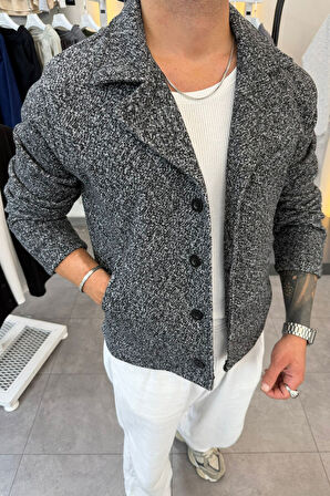 Slimfit Yakalı Düğme Kapamalı Astarsız Yan Cep Kaşe Ceket