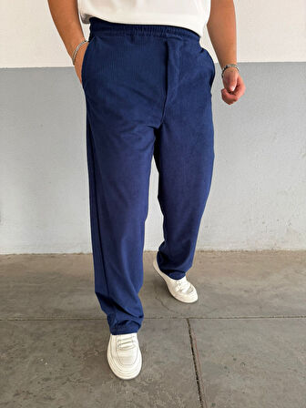 Slimfit Yakalı Astarlı Yan Cep Baggy Pantolonlu Kadife Takım