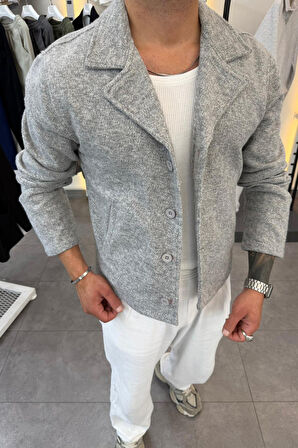 Slimfit Yakalı Düğme Kapamalı Astarsız Yan Cep Kaşe Ceket