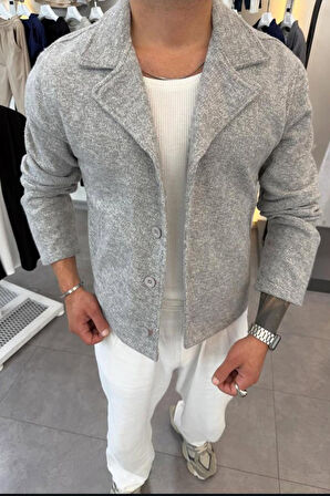 Slimfit Yakalı Düğme Kapamalı Astarsız Yan Cep Kaşe Ceket