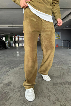 Oversize Fermuarlı Dik Yaka Baggy Pantolonlu Polar Takım