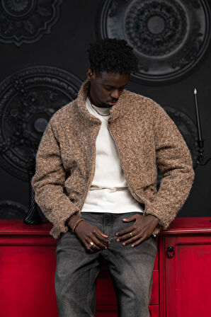 Oversize Crop Model Yan Cepli Astarlı Kırçıllı Mont