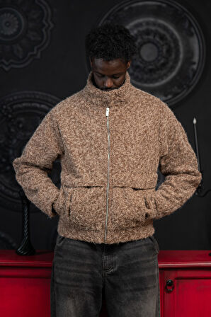 Oversize Crop Model Yan Cepli Astarlı Kırçıllı Mont