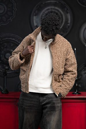 Oversize Crop Model Yan Cepli Astarlı Kırçıllı Mont