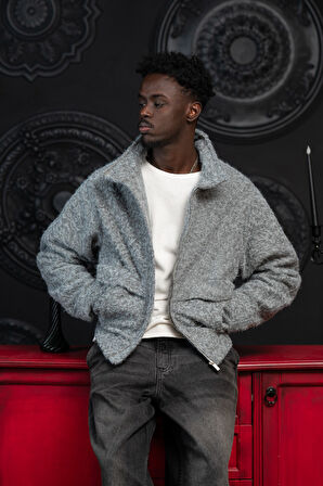 Oversize Crop Model Yan Cepli Astarlı Kırçıllı Mont