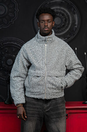 Oversize Crop Model Yan Cepli Astarlı Kırçıllı Mont