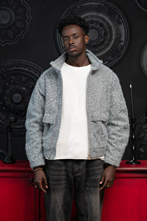 Oversize Crop Model Yan Cepli Astarlı Kırçıllı Mont