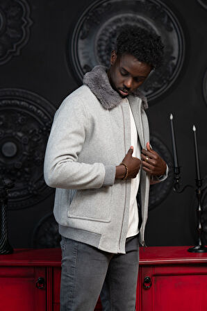 Slimfit Kürklü Sabit Yaka Beli Lastikli Astarlı Kaşe Mont