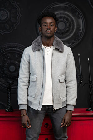 Slimfit Kürklü Sabit Yaka Beli Lastikli Astarlı Kaşe Mont