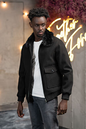 Slimfit Kürklü Sabit Yaka Beli Lastikli Astarlı Kaşe Mont