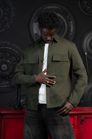 Oversize Çift Kapak Cepli İnce Kanvas Kumaş Astarsız Gömlek