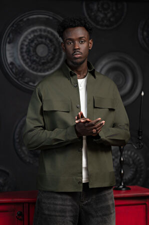 Oversize Çift Kapak Cepli İnce Kanvas Kumaş Astarsız Gömlek