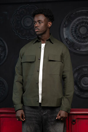 Oversize Çift Kapak Cepli İnce Kanvas Kumaş Astarsız Gömlek