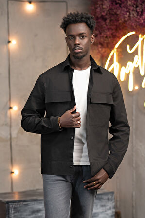 Oversize Çift Kapak Cepli İnce Kanvas Kumaş Astarsız Gömlek