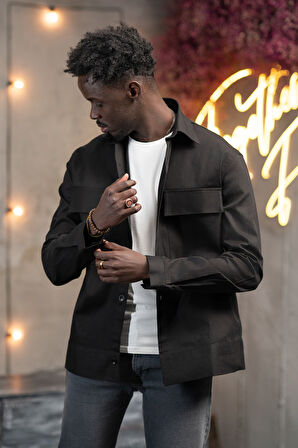 Oversize Çift Kapak Cepli İnce Kanvas Kumaş Astarsız Gömlek