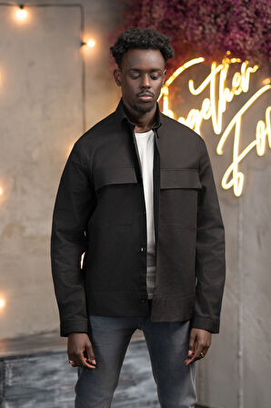 Oversize Çift Kapak Cepli İnce Kanvas Kumaş Astarsız Gömlek