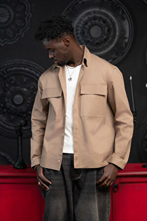 Oversize Çift Kapak Cepli İnce Kanvas Kumaş Astarsız Gömlek