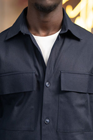 Oversize Çift Kapak Cepli İnce Kanvas Kumaş Astarsız Gömlek