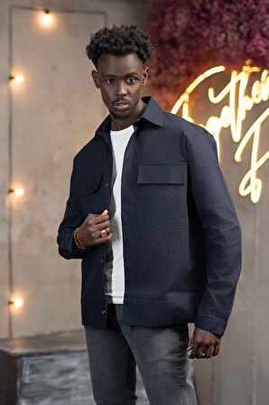 Oversize Çift Kapak Cepli İnce Kanvas Kumaş Astarsız Gömlek