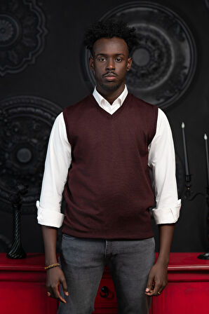 V Yaka Regular Fit Yünlü Kolsuz Triko Süveter